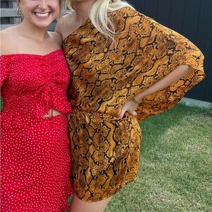 Snake print gold one-shoulder dress